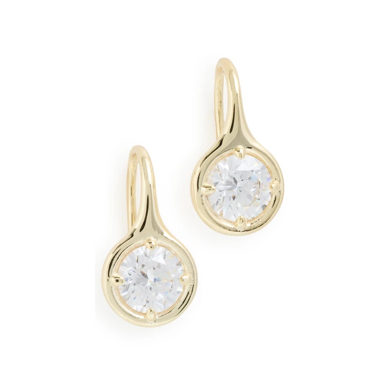 Rounded Bezel Fish Hook Huggie Earrings Gold One Size