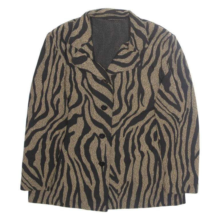 Womens Blazer Jacket Brown Crazy Pattern L