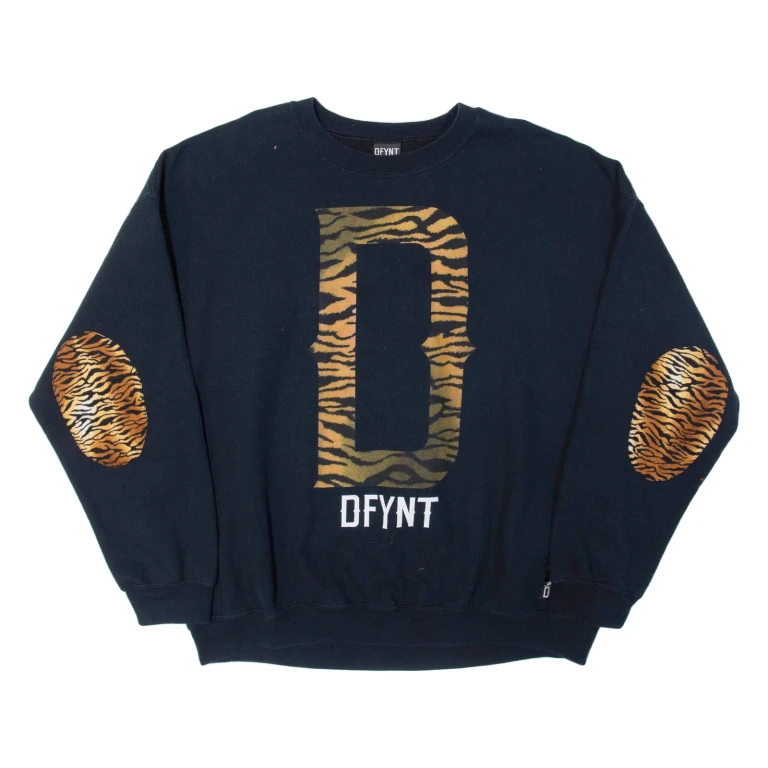 DFYNT Tiger Print Mens Sweatshirt Black Crew Neck 2XL