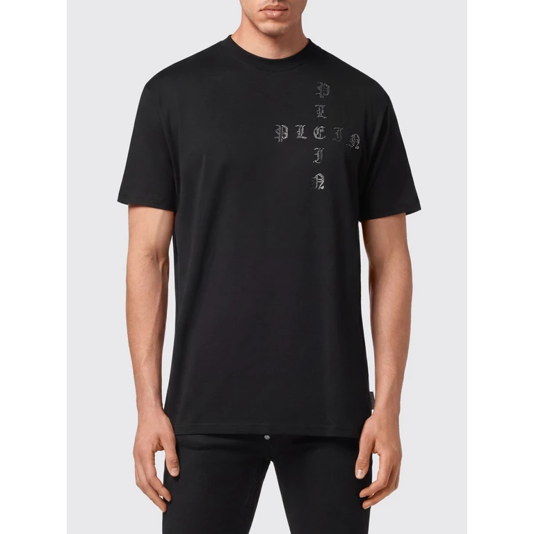 Cotton Crewneck T-shirt with Rhinestone Logo Lettering (AABCMTK5901PJY002N0202)