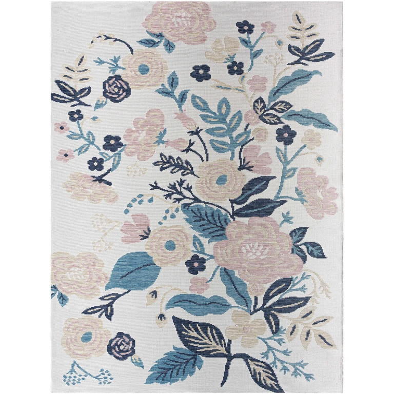 Ponto Cream & Blue Floral Outdoor Area Rug - Clearance