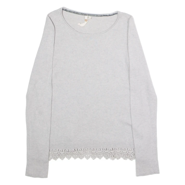 WHITE STUFF Womens Patterned Jumper Grey Tight Knit Wool UK 8