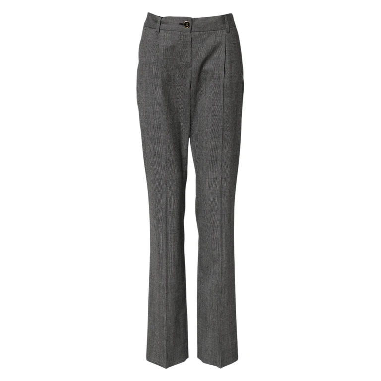 Dolce & Gabbana Gray Checkered High Waist Flared Pants Virgin Wool Elastane - Women