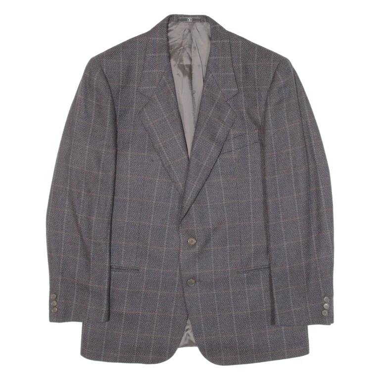 VALENTINO Mens Blazer Jacket Blue Knit Wool 90s Check M