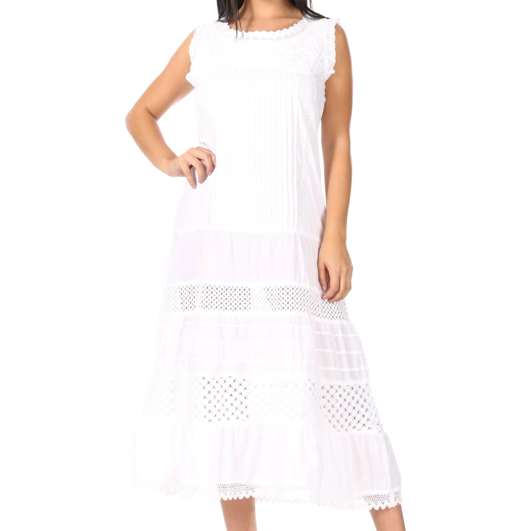 Sakkas Fiona Casual Summer Sleeveless Long Maxi Boho Peasant Dress w/Lace Floral