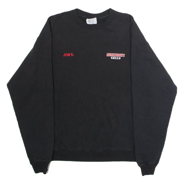 CHAMPION Discount Tire 'Jon S.' Mens Sweatshirt Black Crew Neck USA L