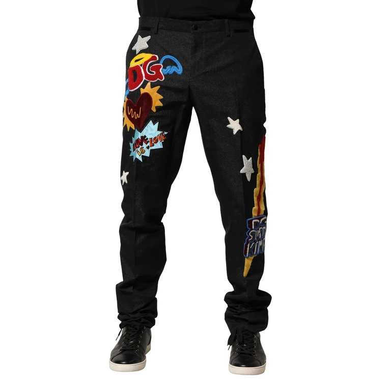Dolce & Gabbana Black Graphic Embroidery Men Pants - Men