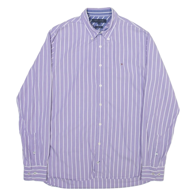 TOMMY HILFIGER Mens Shirt Purple Striped Long Sleeve M
