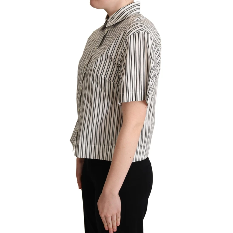 Dolce & Gabbana White Black Striped Shirt Blouse Top Cotton - Women