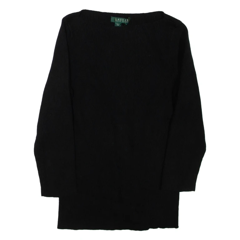 LAUREN RALPH LAUREN Womens Jumper Black Tight Knit 3/4 Sleeve S