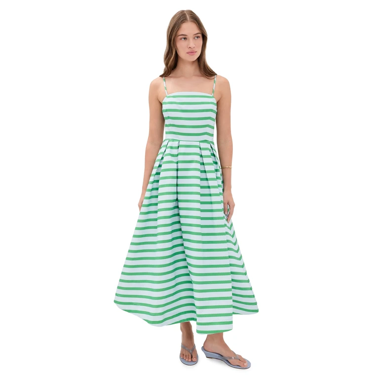 English Factory Striped Midi Dress Powder Blue/Green M