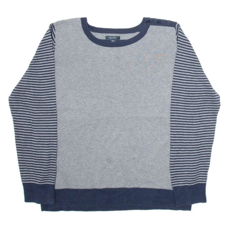 NAUTICA Mens Jumper Grey Striped Tight Knit 2XL