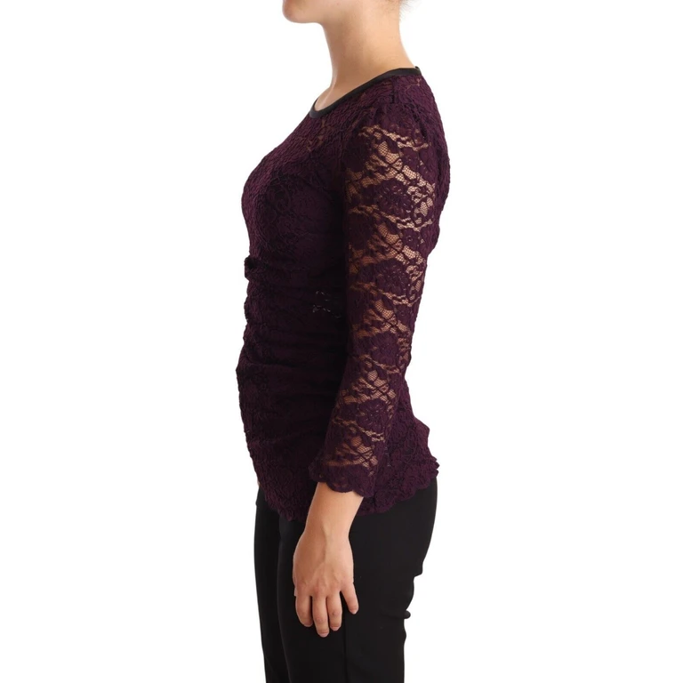 Dolce & Gabbana Purple Lace Long Sleeve Top Blouse Nylon Silk - Women
