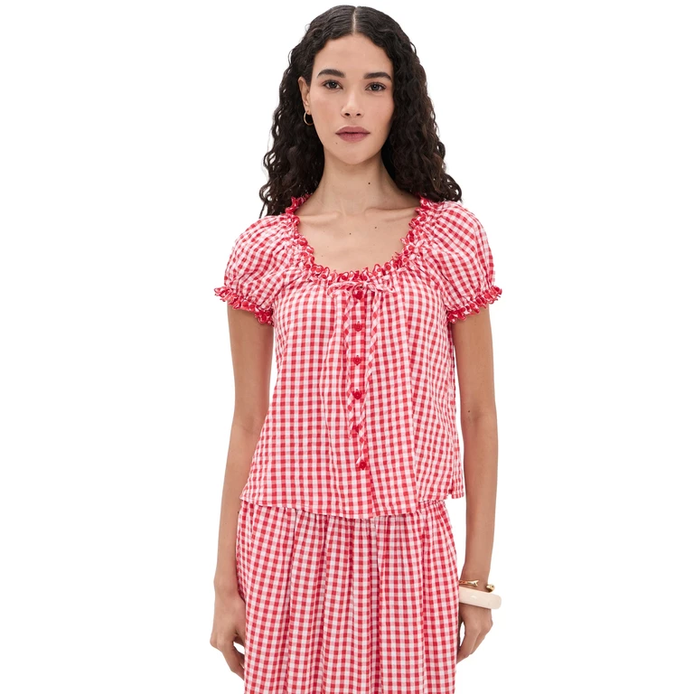 Splendid Gigi Gingham Top Firework/White L