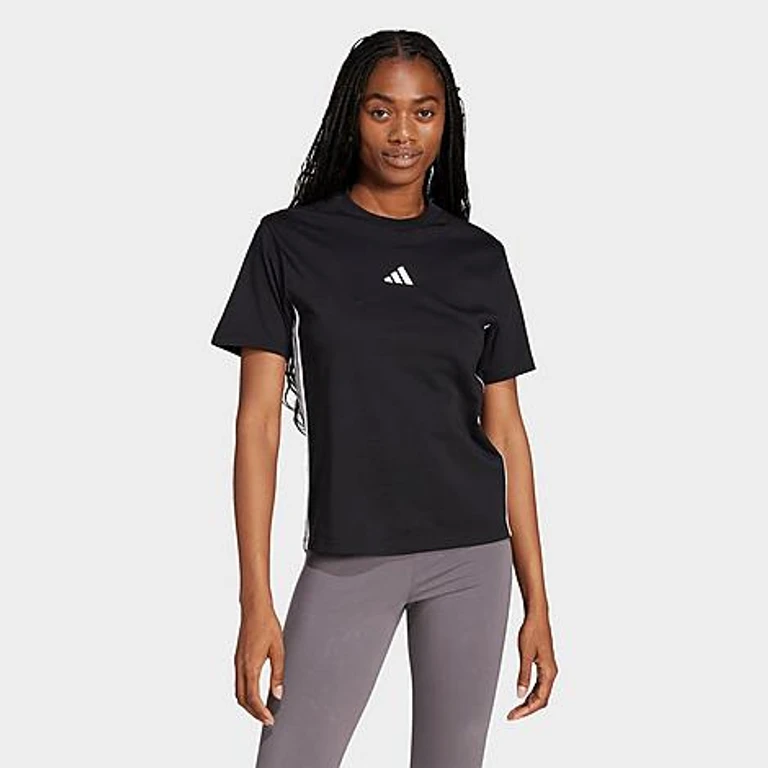 adidas Women's Sportswear Essentials 3-Stripes Cotton T-Shirt in Black/White Size: XS