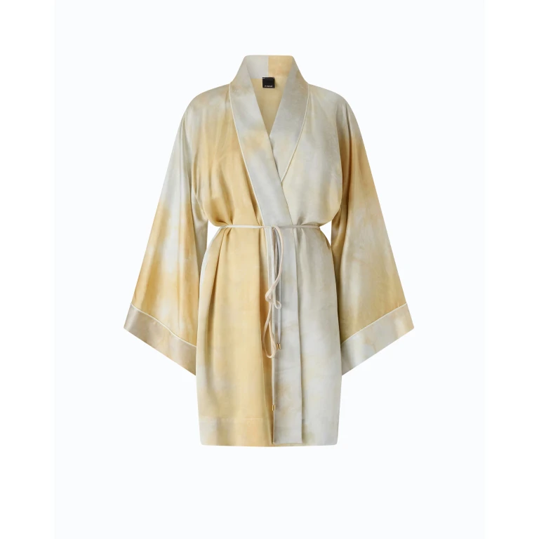 Kimono en satin aux reflets dégradés avec ceinture - S