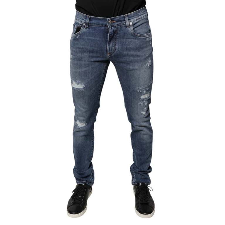 Dolce & Gabbana Blue Tattered Cotton Stretch Skinny Denim Jeans Elastane Clothing - Men