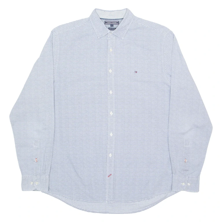 TOMMY HILFIGER Mens Shirt Blue Spotted Long Sleeve L