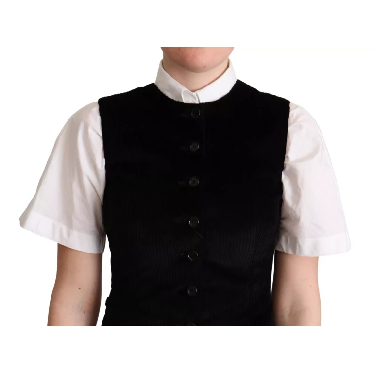 Black Brown Leopard Print Waistcoat Vest Cotton Elastane Clothing - Women