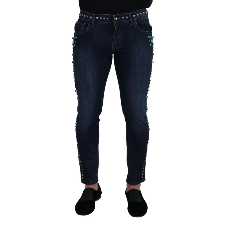 Dolce & Gabbana Blue Cotton Studded Low Waist Denim Jeans Elastane Clothing - Men