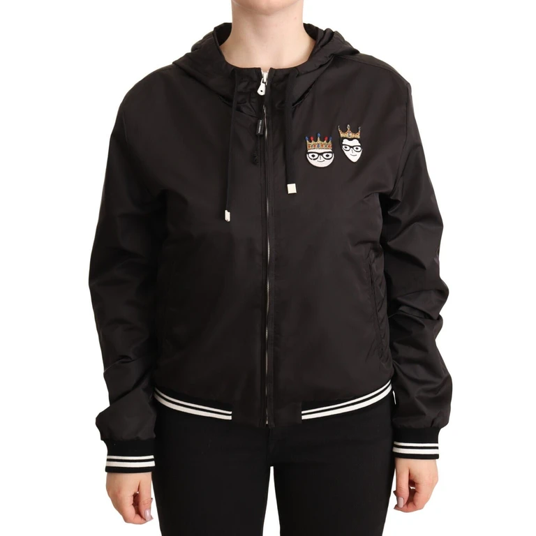 Black Polyester Hooded Bomber Full Zip Jacket Clothing - Women
