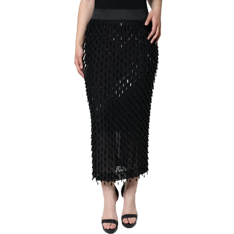 Dolce & Gabbana Black Embellished Pencil Cut Midi Skirt Nylon Elastane - Women