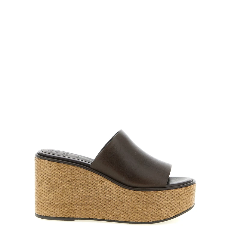 Brown Calfskin Wedge Sandals - Women
