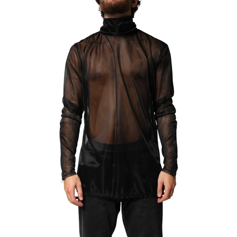 Dolce & Gabbana Black Sheer Long Sleeves Turtleneck Top - Men