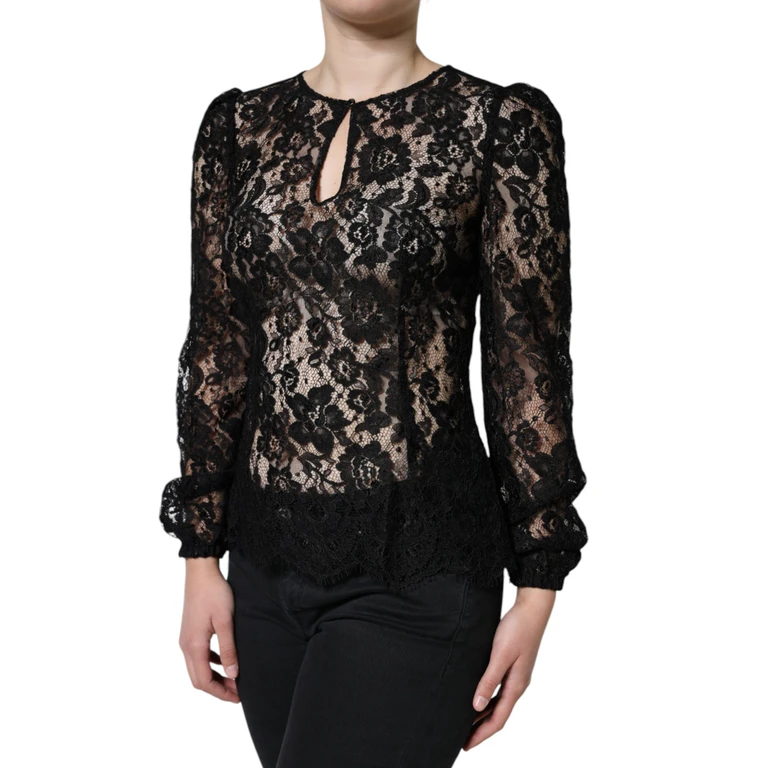 Dolce & Gabbana Black Floral Lace See Through Long Sleeve Top Viscose Nylon - Women