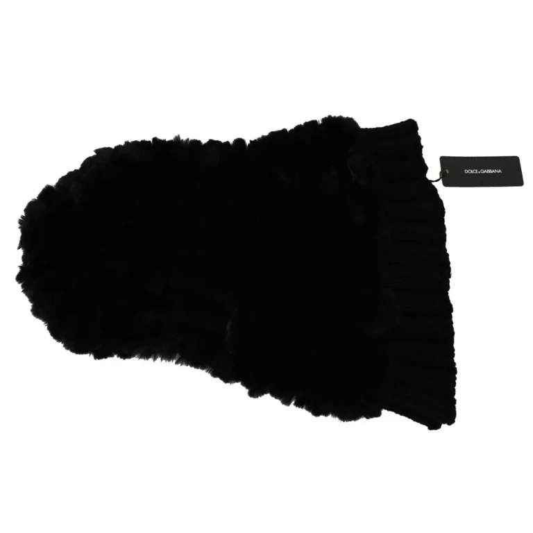 Dolce & Gabbana Black Silver Fox Fur Cashmere Hooded Scarf - Women