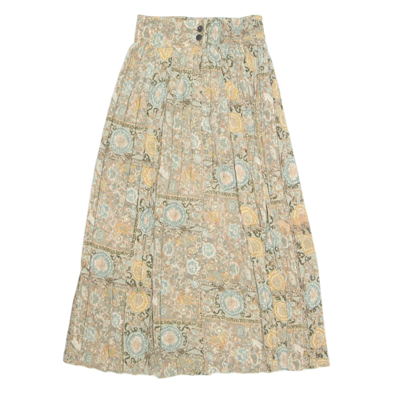 Womens Pleated Skirt Brown Midi 90s Crazy Pattern M
