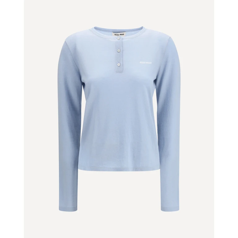 T-shirt Henley en cachemire Miu Miu