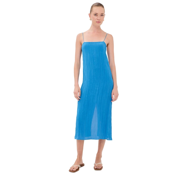 The Crinkle Slip Dress Bright Blue 4