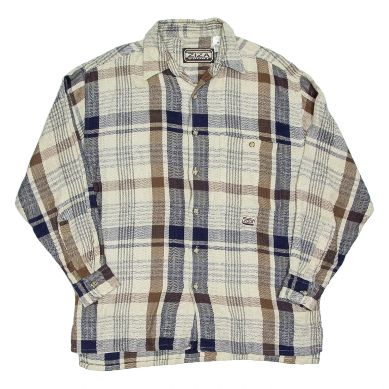 ZIZA SPORT Mens Flannel Shirt Beige Check Long Sleeve M