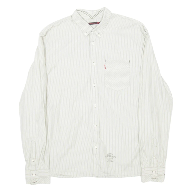 LEVI'S Mens Shirt Green Striped Long Sleeve L