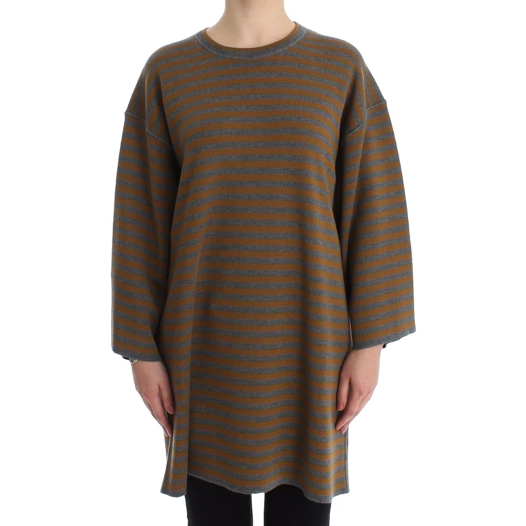 Dolce & Gabbana Oversized Gray Yellow Striped Sweater Top Wool - Women