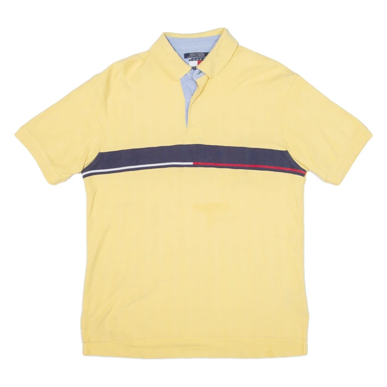 TOMMY HILFIGER Mens Polo Shirt Yellow Striped M