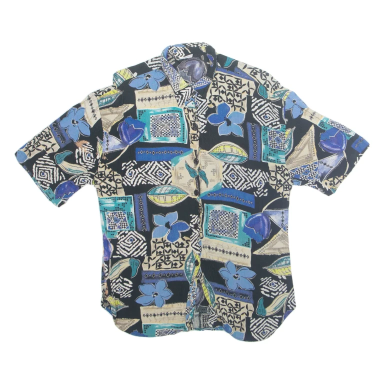 Womens Printed Shirt Black Collared Crazy Pattern L