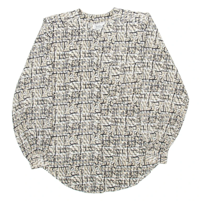 NOTATIONS Womens Shirt Beige Crazy Pattern Long Sleeve M