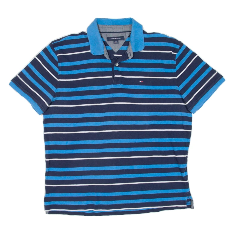 TOMMY HILFIGER Mens Polo Shirt Blue Striped L