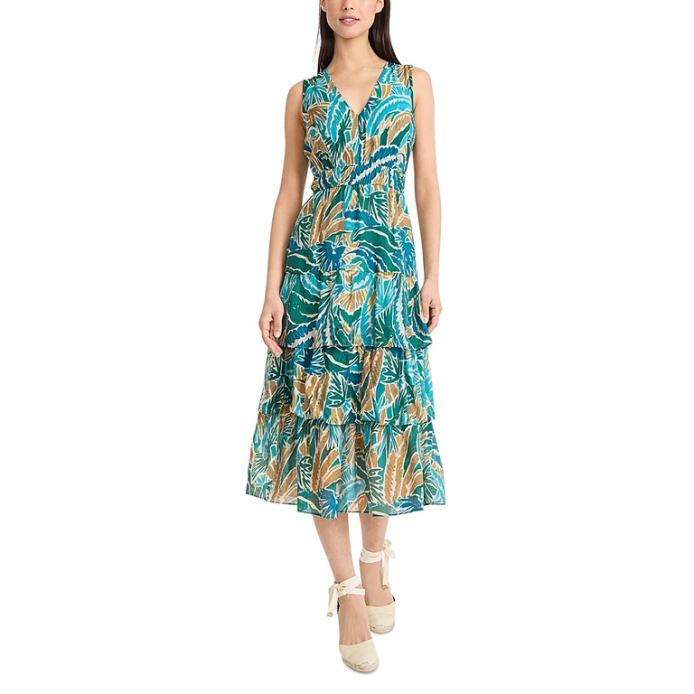 The Good Journey Printed Ruffled Midi Dress
