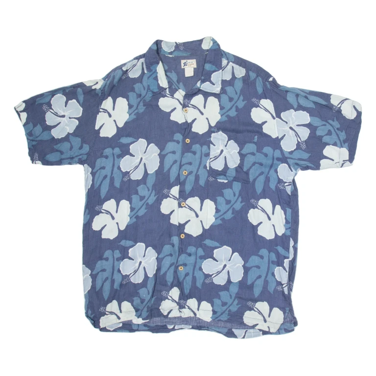 CHEROKEE WAIKIKI Mens Hawaiian Shirt Blue Floral L
