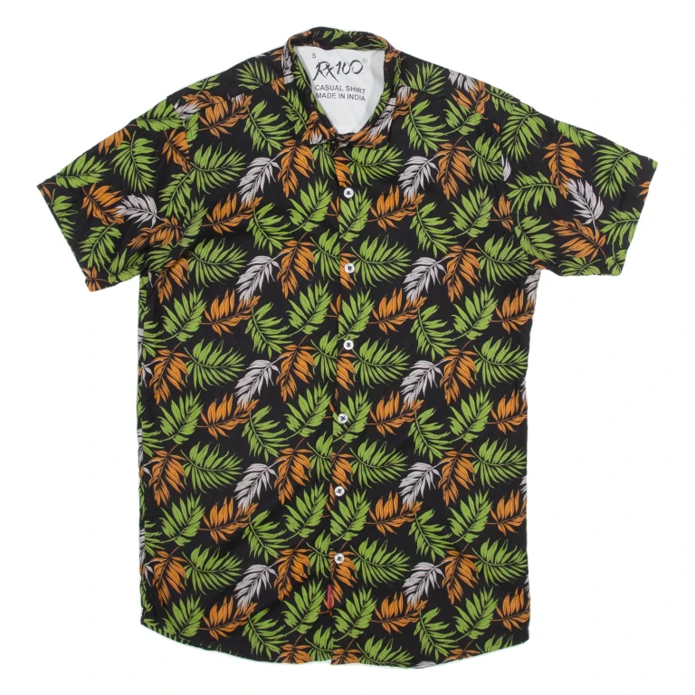 RX 100 Mens Hawaiian Shirt Black Floral S