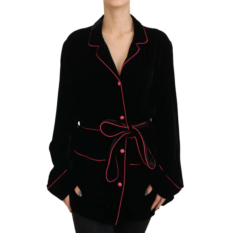 Dolce & Gabbana Black Button Belted Blazer Viscose Jacket Clothing - Women