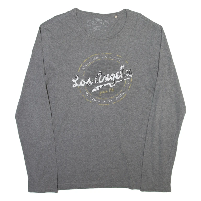 GUESS Womens T-Shirt Grey Long Sleeve XL