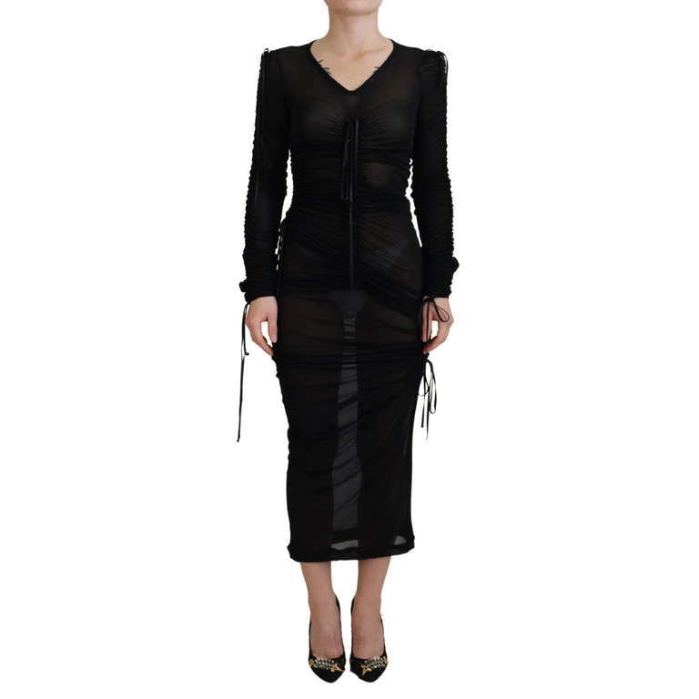Dolce & Gabbana Black Viscose Bodycon Sheath Midi Dress - Women
