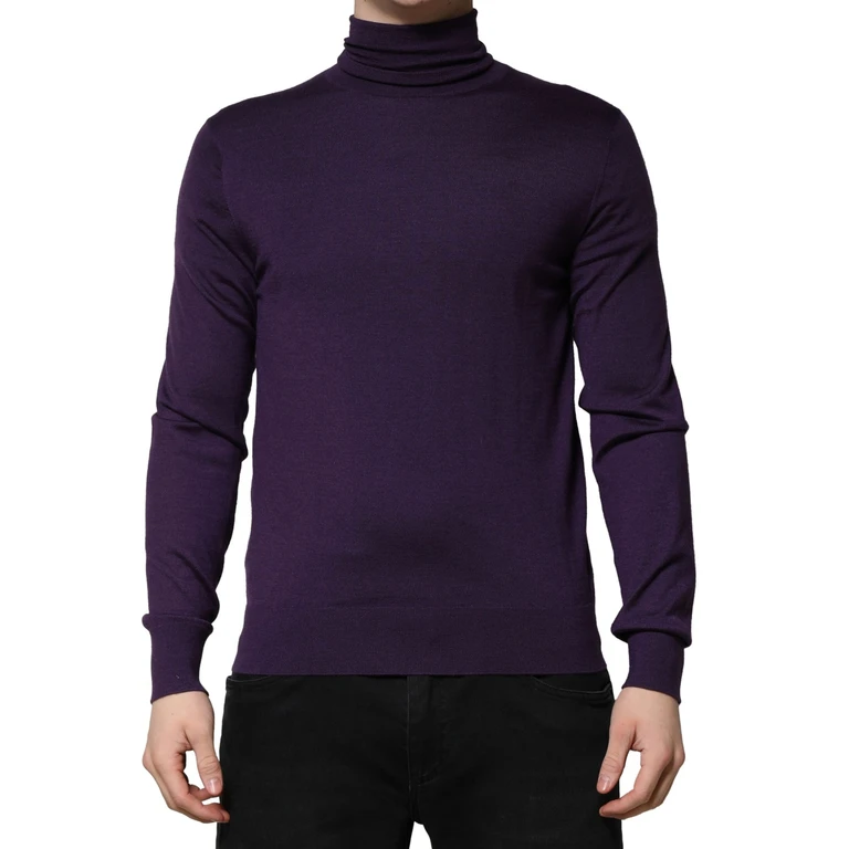 Dolce & Gabbana Purple Cashmere Turtleneck Pullover Sweater Silk Clothing - Men