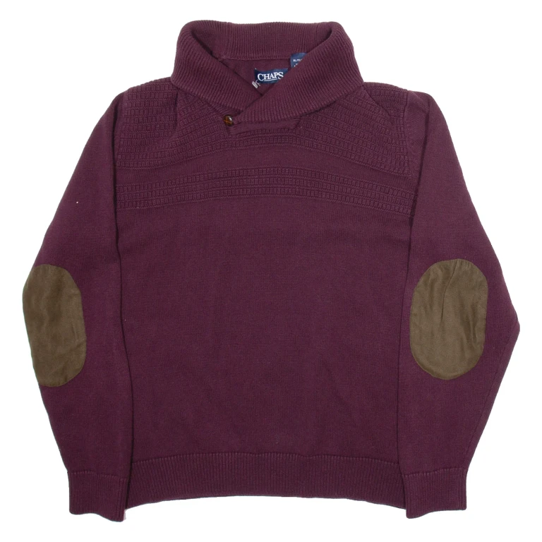 CHAPS Mens Jumper Maroon Button Neck Tight Knit XL
