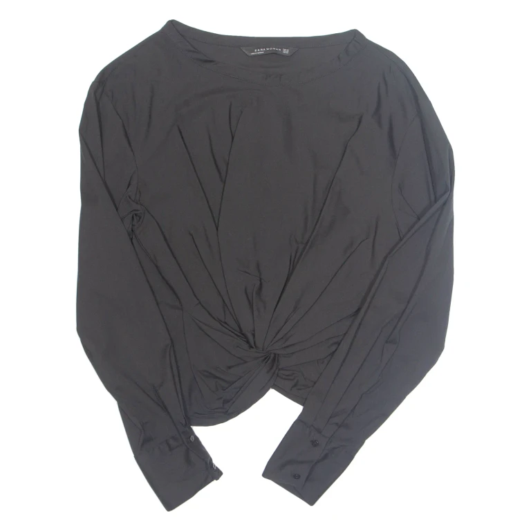 ZARA Womens Wrap Shirt Black Long Sleeve XS
