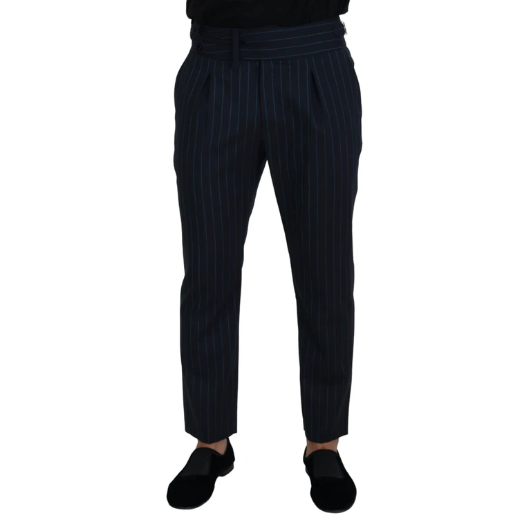 Dolce & Gabbana Blue Striped Men Formal Pants Virgin Wool - Men